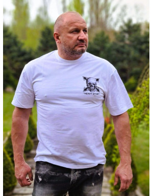 BIAŁY T-SHIRT MĘSKI GŁADKI NADRUK CZASZKA PLECY SPEDBOY 9680
