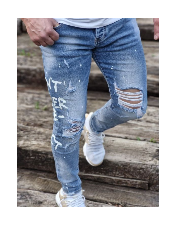NIEBIESKIE SPODNIE MĘSKIE JEANS Z DZIURAMI SPEDBOY 7002