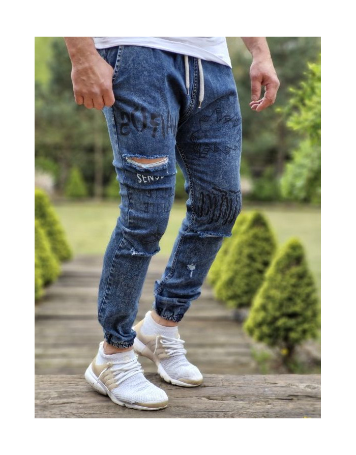 GRANATOWE SPODNIE MĘSKIE JEANS JOGGERY SPEDBOY 2037