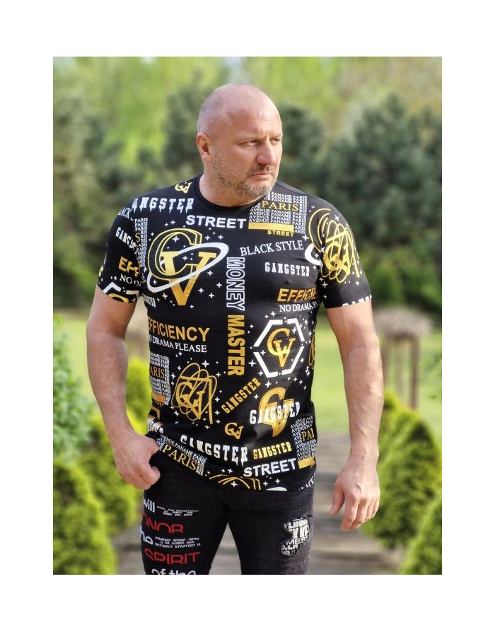 CZARNY T-SHIRT MĘSKI Z NADRUKIEM DŻETY SPEDBOY 9532