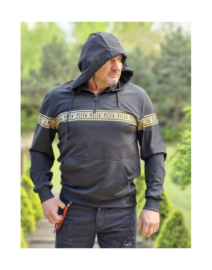 CZARNA BLUZA MĘSKA WKŁADANA Z KAPTUREM ZŁOTY NADRUK SPEDBOY W-2676